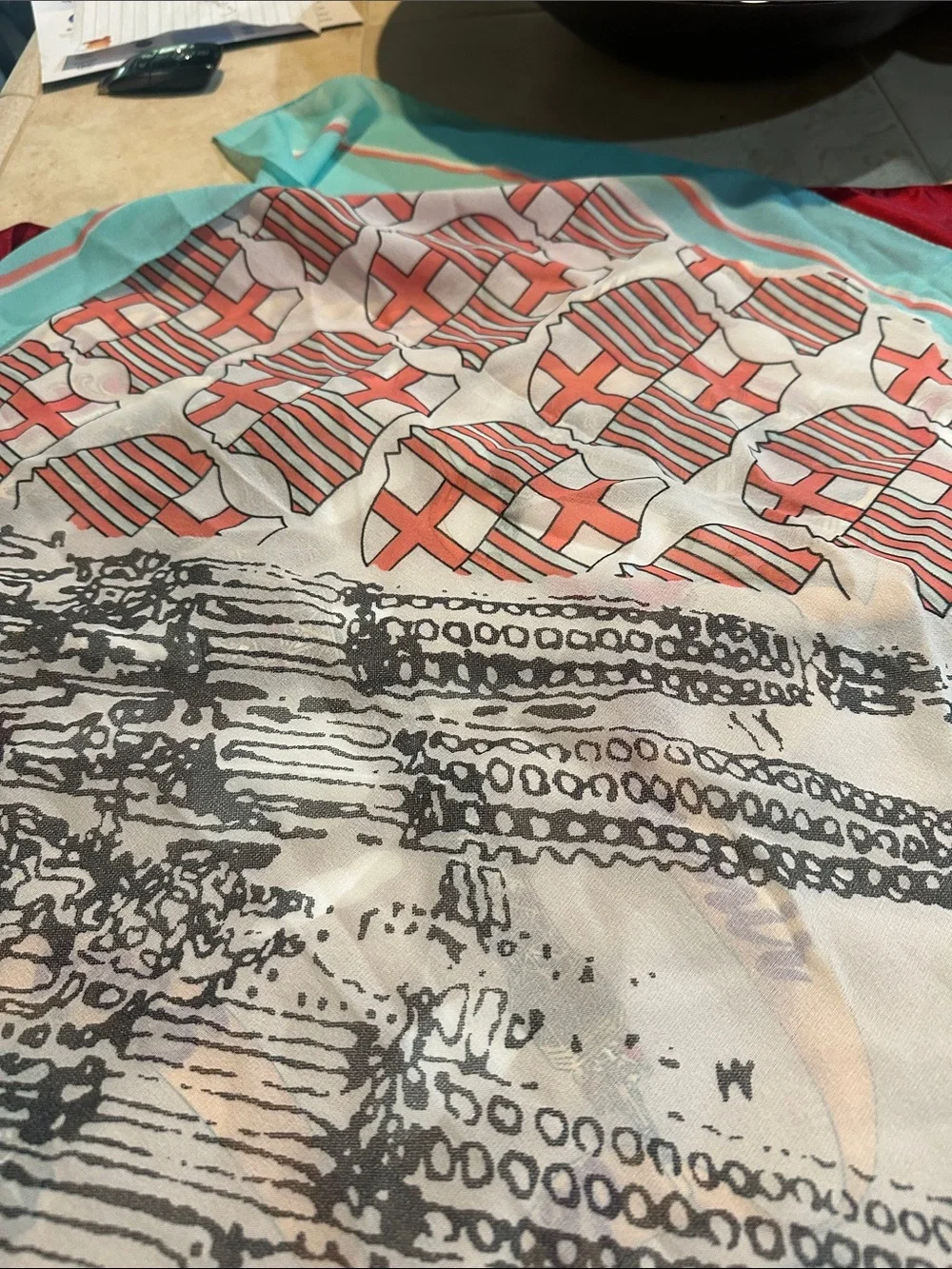 Assorted vintage souvenir scarves from Europe